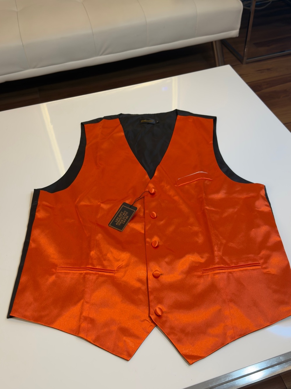 Diba Men's Orange Satin Vest with Black Trim